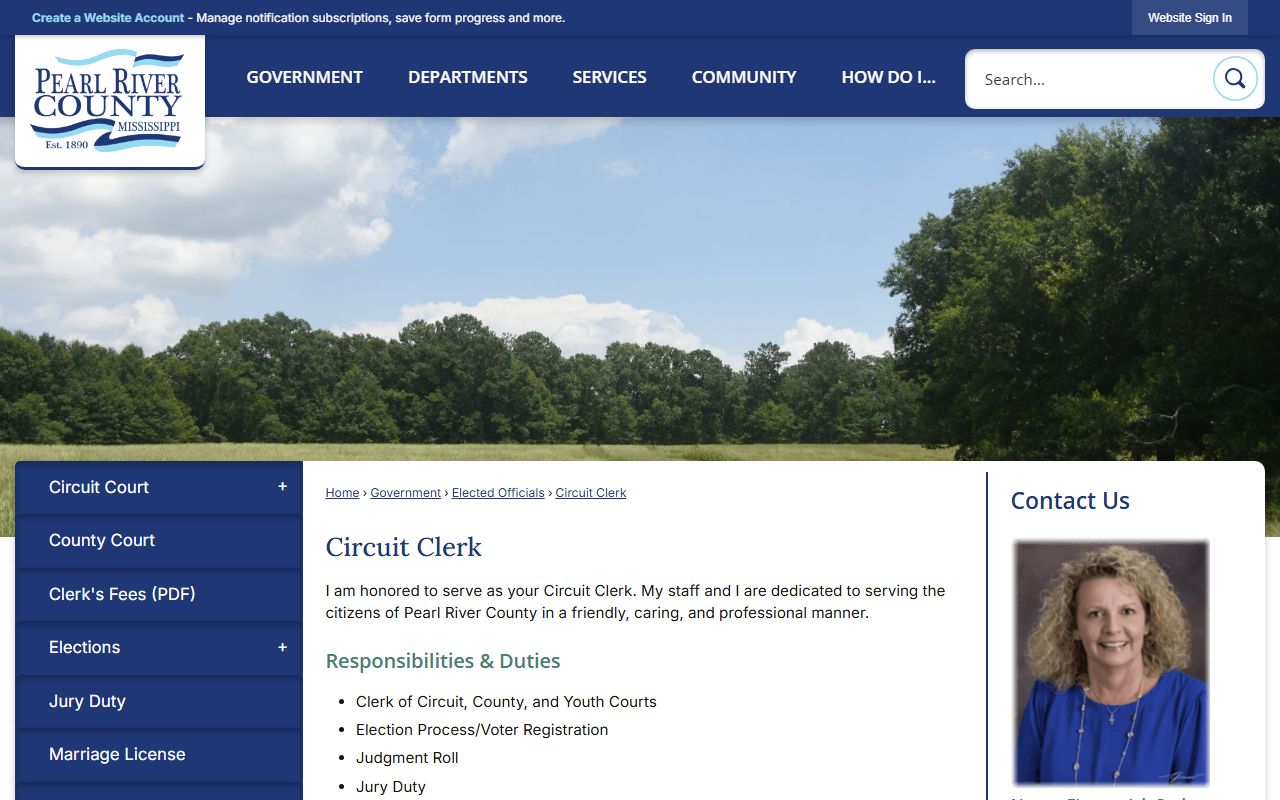 Pearl River County Circuit Clerk records page on the official county website