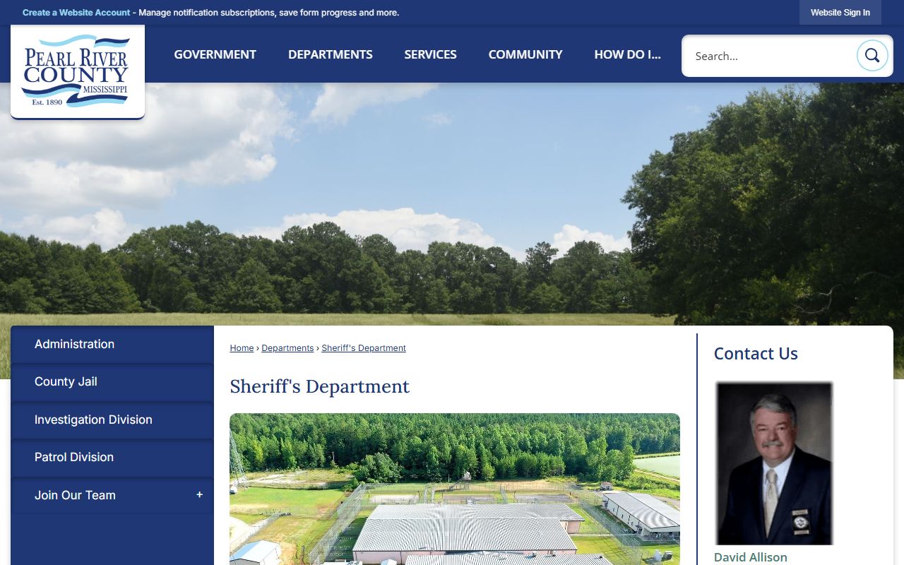 Pearl River County Sheriff's Department page for arrest records