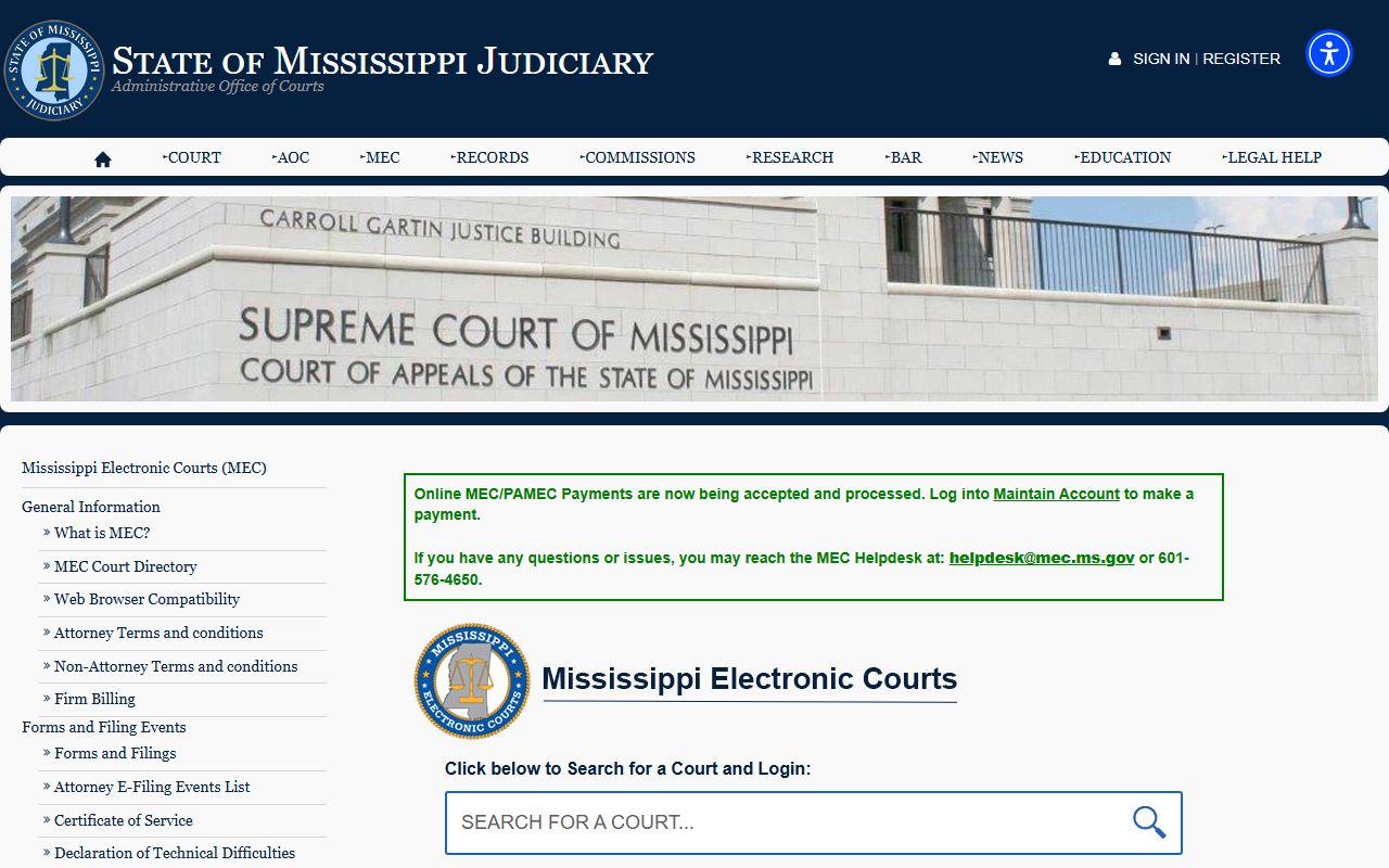 Mississippi Electronic Courts page for Pearl River County court records access