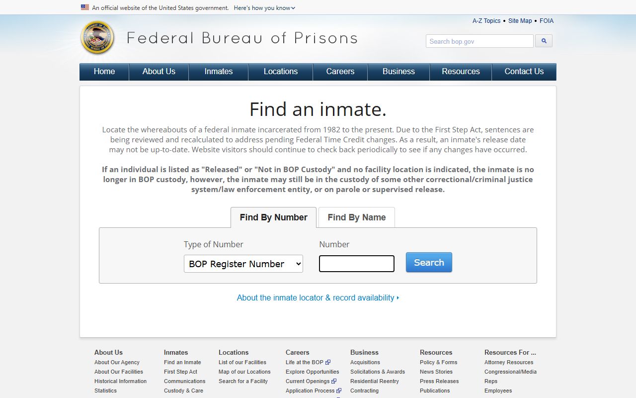 Pearl River County inmate lookup using the Federal Bureau of Prisons locator