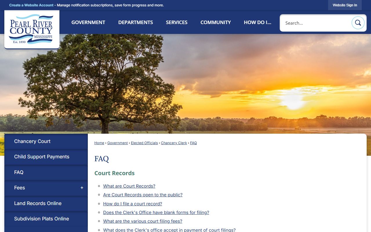 Pearl River County traffic court records FAQ page