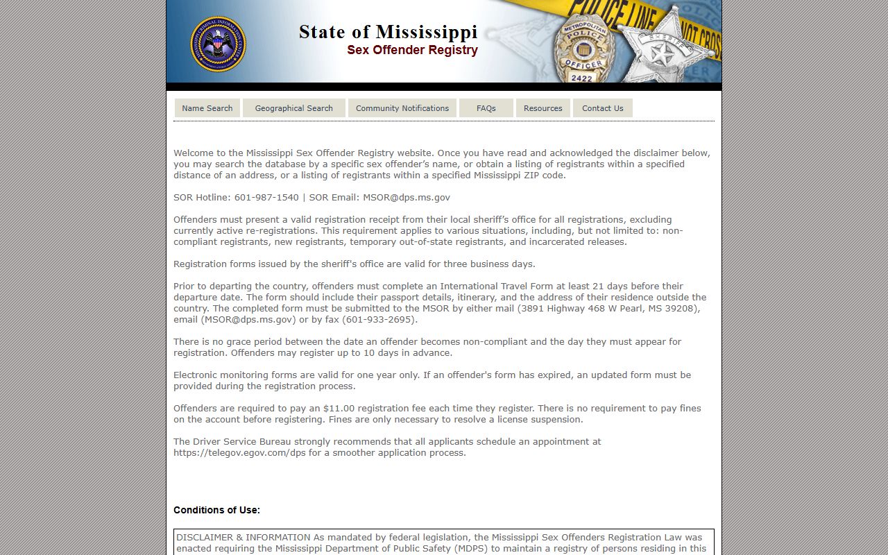 Mississippi Sex Offender Registry, a public file separate from Pearl River County warrant records